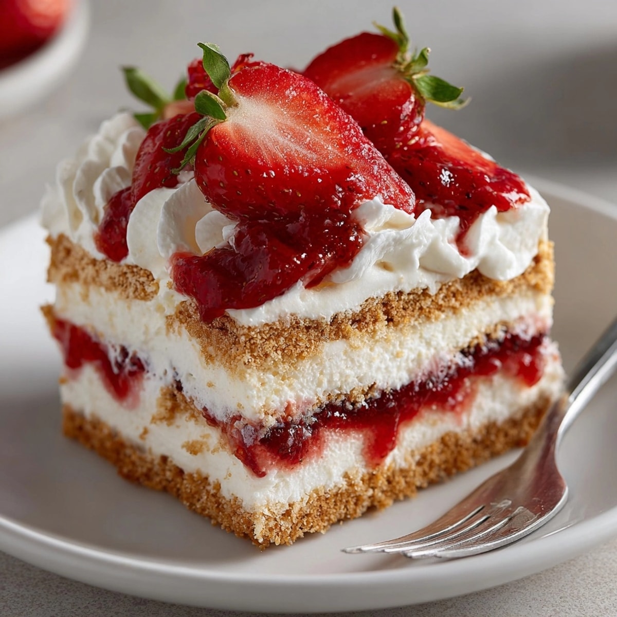 Strawberry Lemonade Icebox Cake layered with whipped cream and fresh berries for a summer dessert.