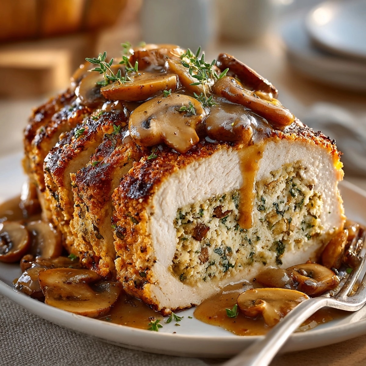 Savory Tofu &quot;Turkey&quot; Roast on parchment, ready to bake with herb stuffing.