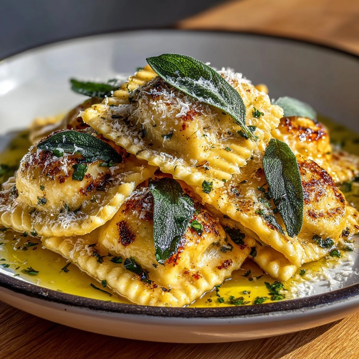 Golden Butternut Squash Ravioli with Sage Brown Butter, a rich and comforting autumn meal.