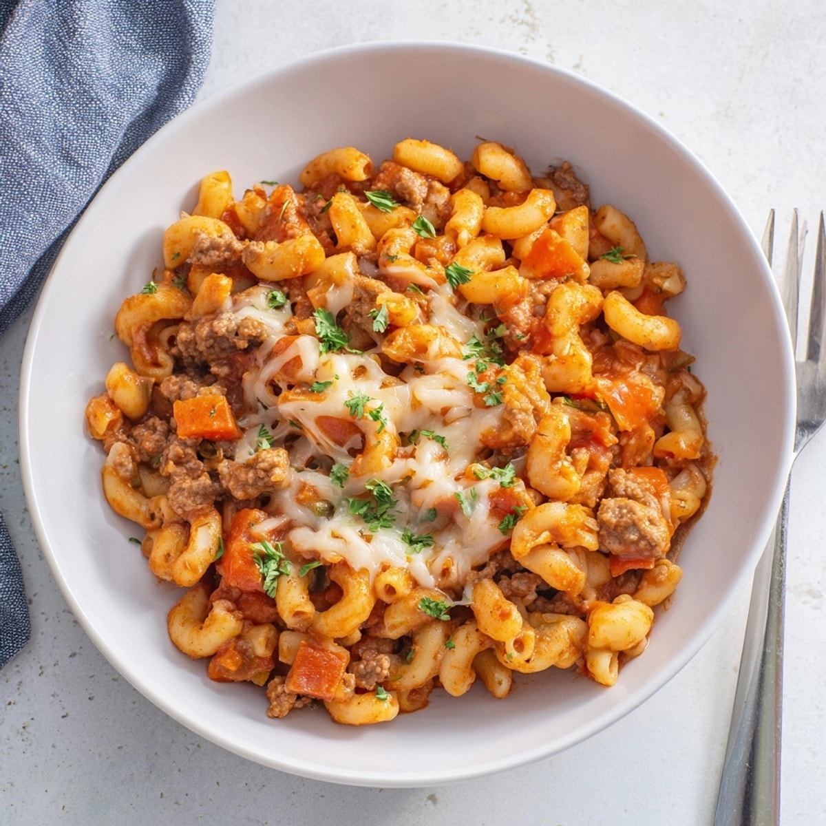 Wholesome Healthier One-Pot Hamburger Helper, featuring ground beef, pasta and vibrant, colorful vegetables