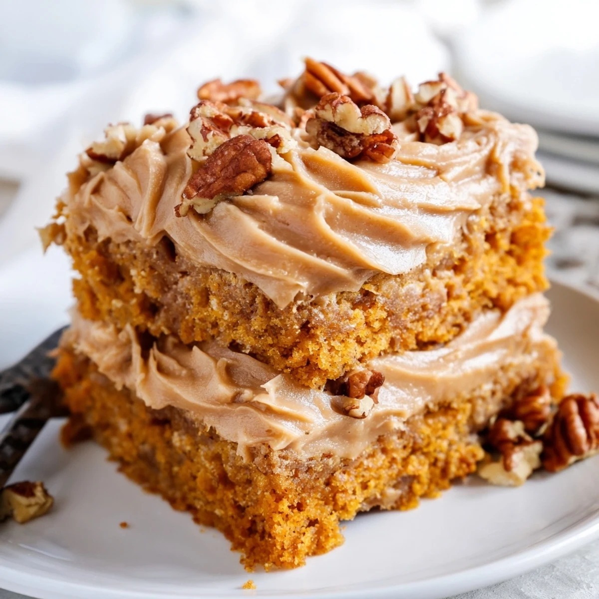 Irresistible Butterscotch Pecan Pumpkin Sheet Cake, perfect for festive gatherings and celebrations.