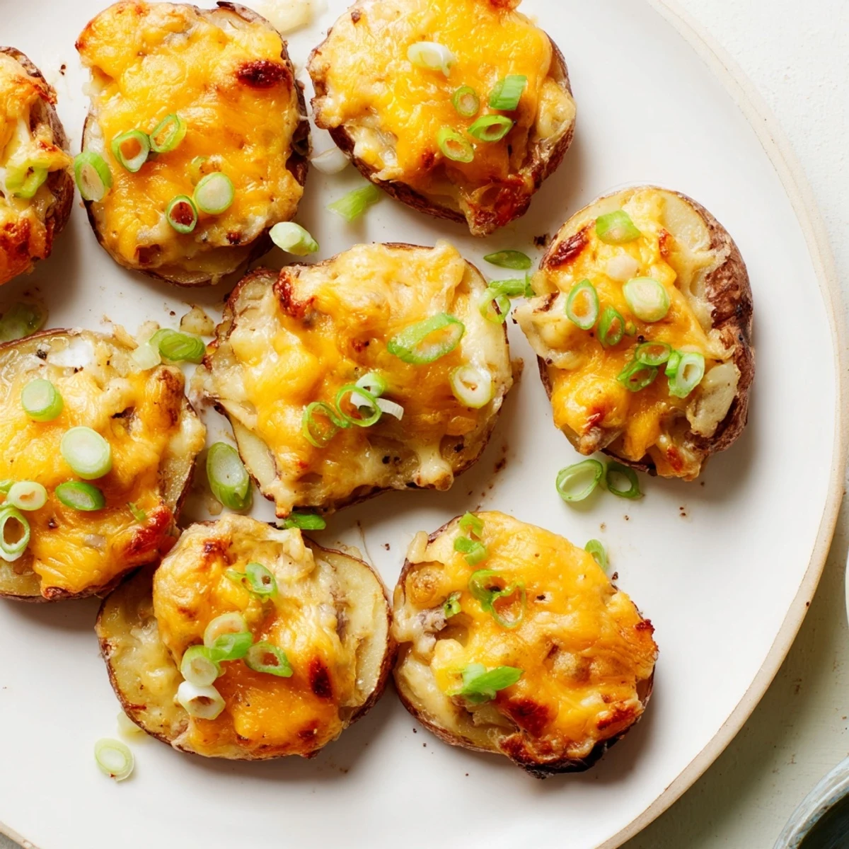 Savory Smashed Green Onion Potato Bombs served hot, perfect as an appetizer.