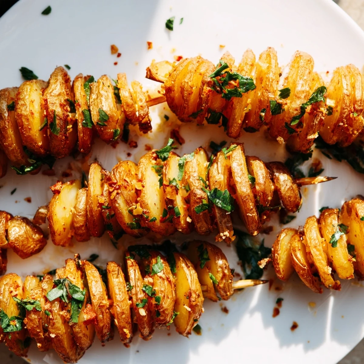 Golden spiral potatoes, seasoned and air-fried, a tasty side dish option.  