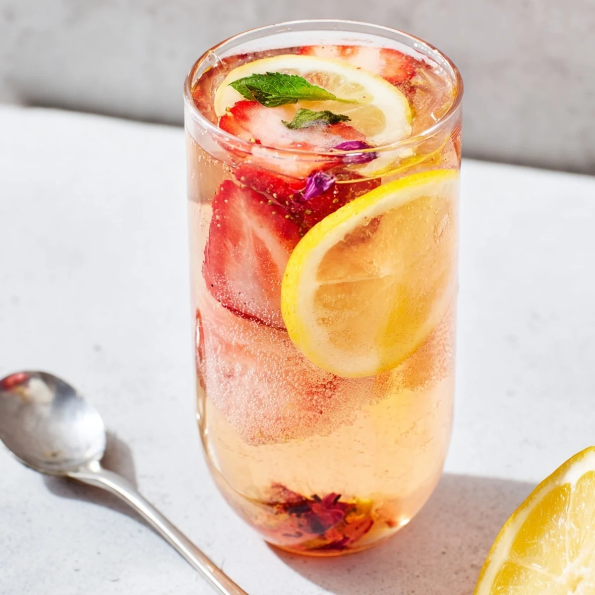Homemade fermented drinks: kombucha-style mocktails bursting with zesty lemon and ginger.  