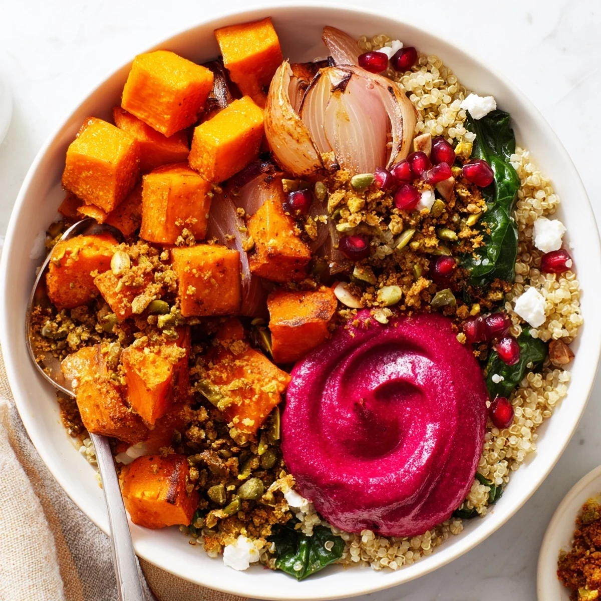 Warm spiced winter bowls featuring quinoa, roasted veggies, and vibrant toppings to enjoy.