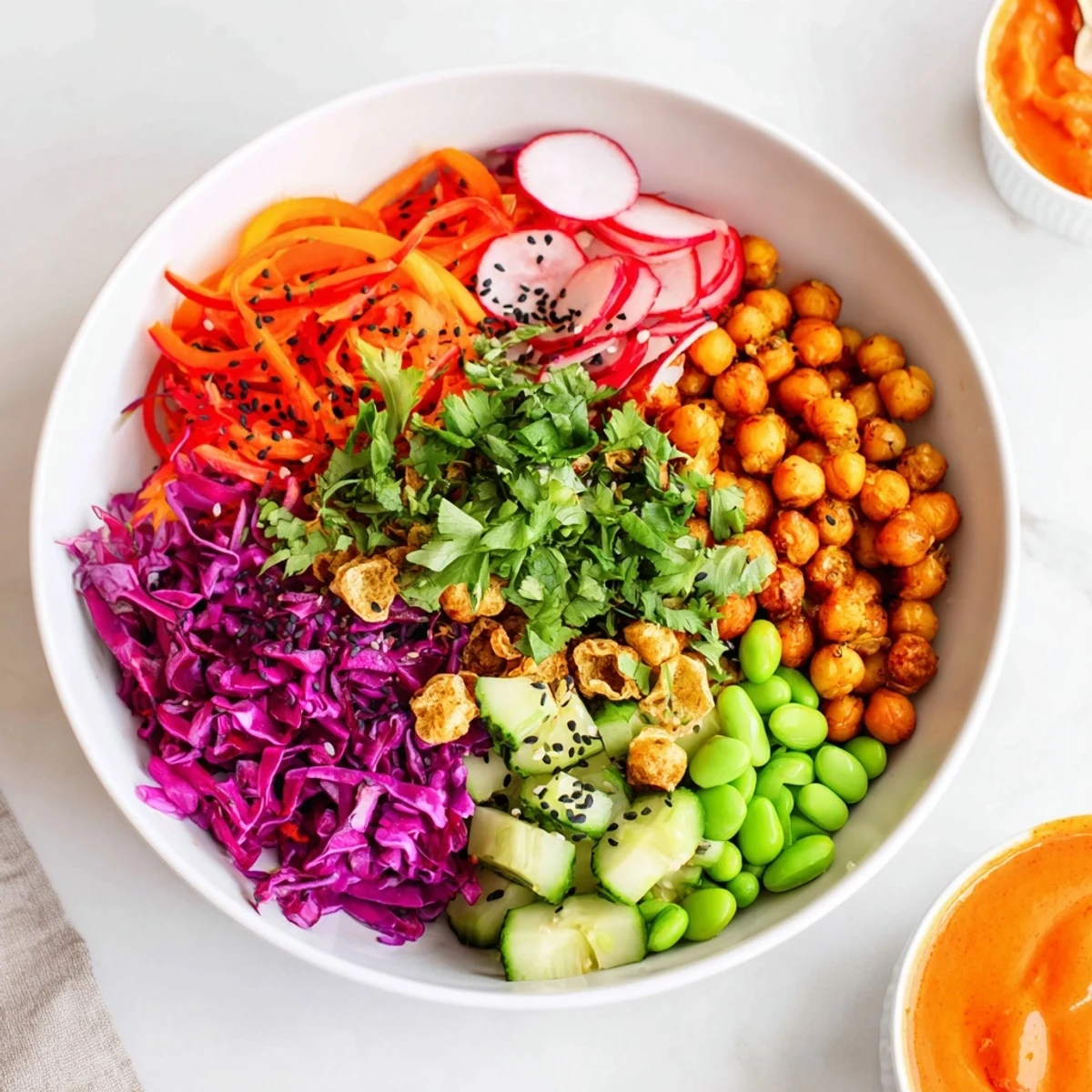Vibrant ASMR Crunch Snack Bowls brimming with crunchy textures and lush ingredients.  