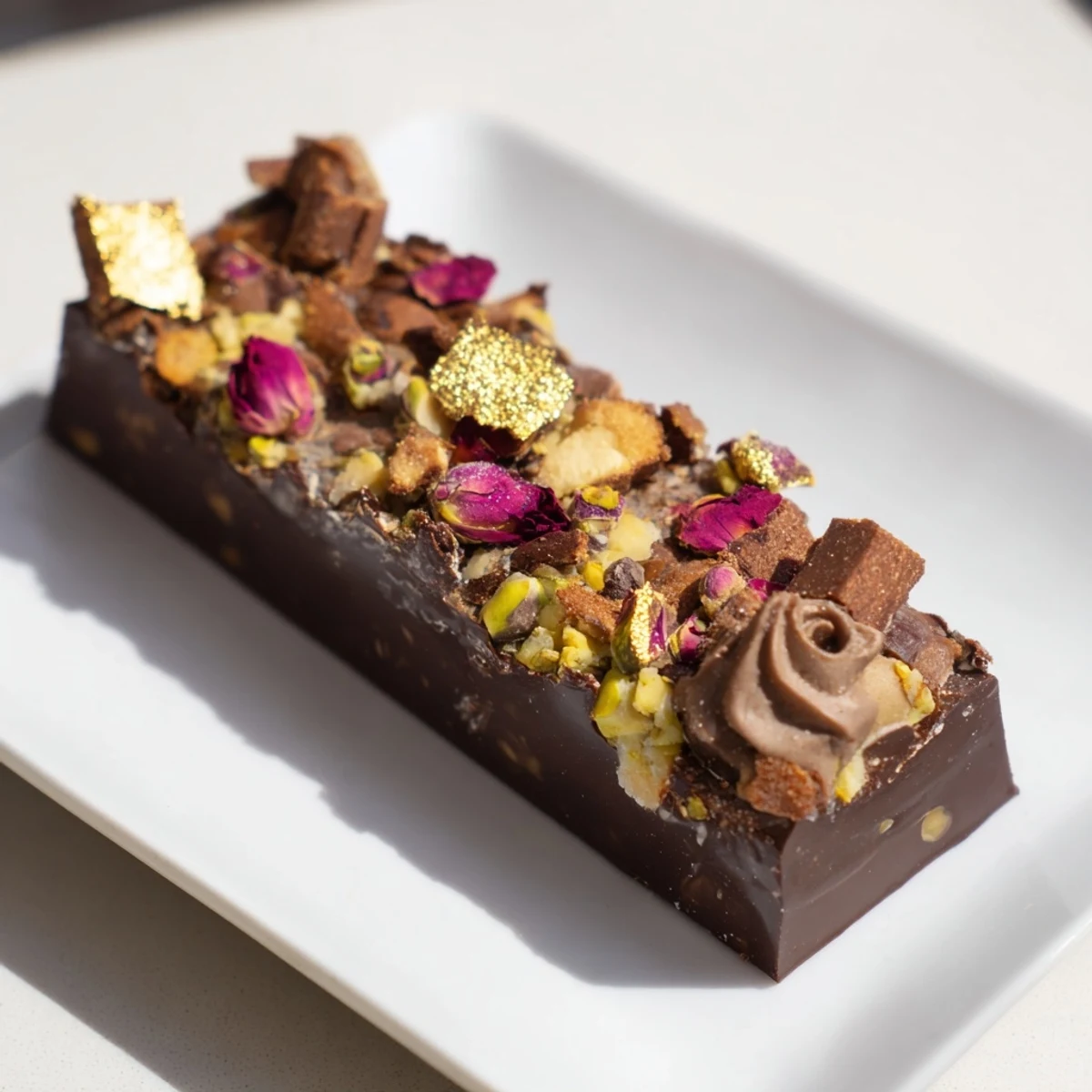 Fusion dessert of rich chocolate and spiced date caramel, ideal for celebrations.  