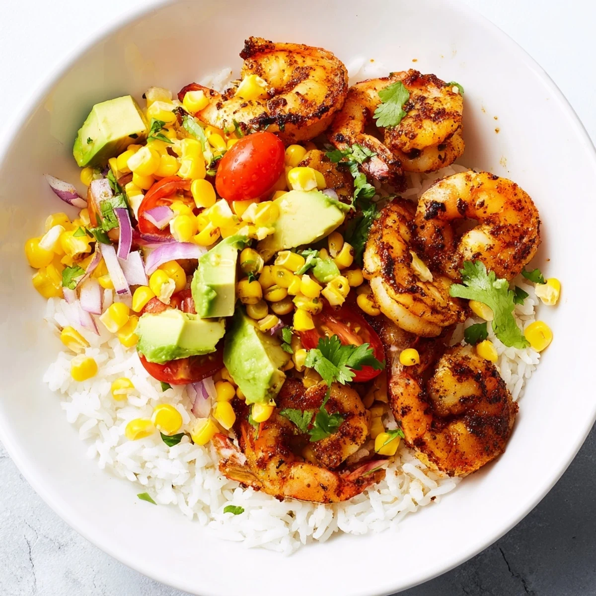 Easy Grilled Shrimp Bowl brimming with vibrant ingredients and perfectly grilled shrimp, ready to eat.