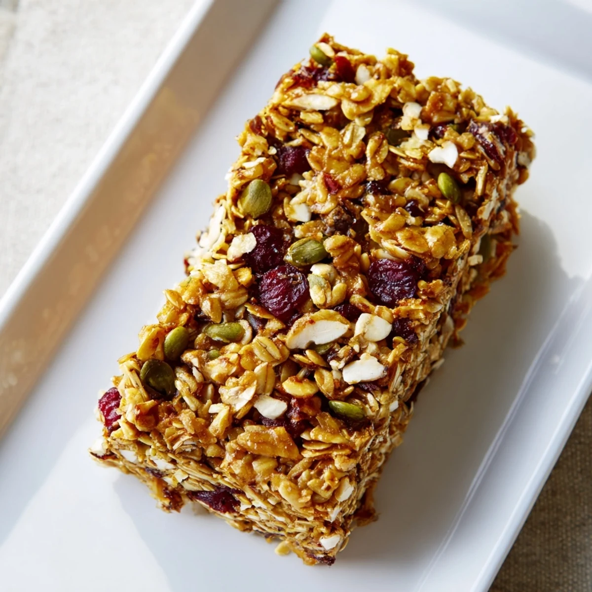 Irresistibly chewy and crunchy Roasted Pumpkin Seed & Cranberry Granola Bars, a sweet and tangy treat.