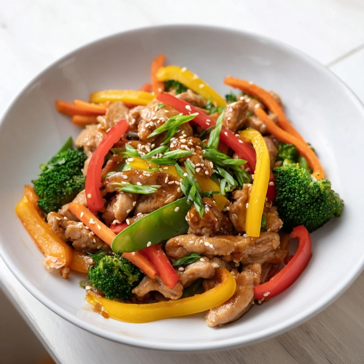Steaming bowl of Chicken Stir-Fry with Vegetables and Rice, a colorful and satisfying weeknight meal.