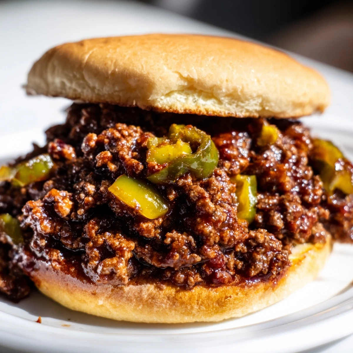 Perfectly plated Sloppy Joes; the rich tomato sauce coats the beef, ready for a satisfying bite.