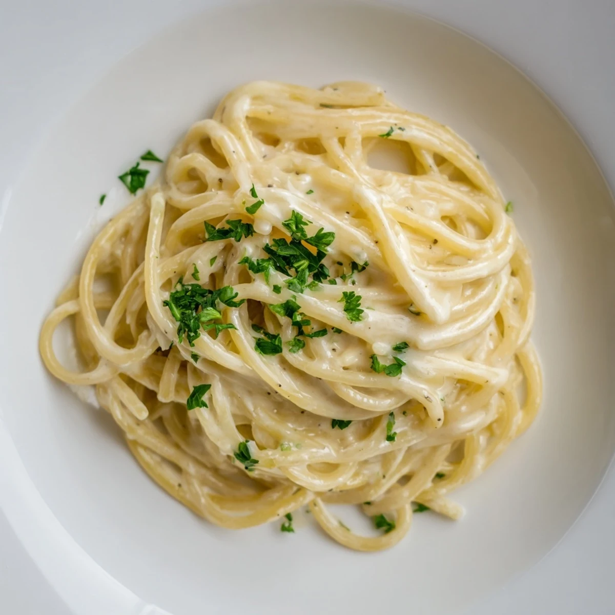 A comforting bowl of creamy Three-Cheese Spaghetti, a budget-friendly Italian-American favorite.