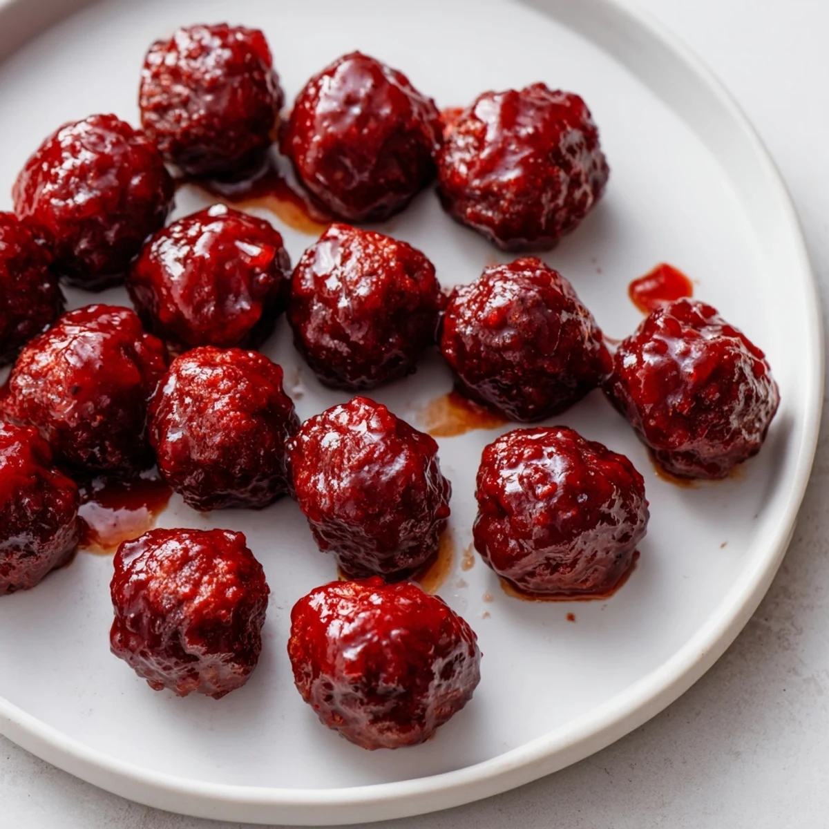 Tender, baked cherry-glazed meatballs swimming in a rich glaze, perfect for dipping with toothpicks.