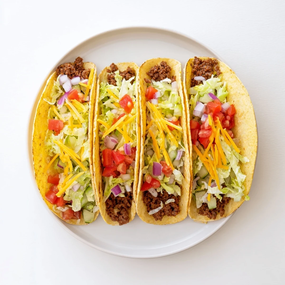 Delicious, close-up photo showcasing a stack of fully loaded Viral Cheeseburger Tacos ready to eat.