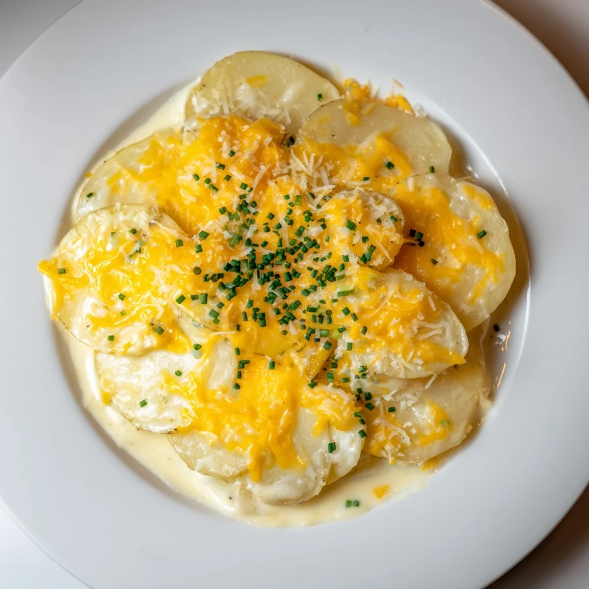 Golden and bubbly Cheesy Scalloped Potatoes, a comforting Southern side dish, ready to serve.