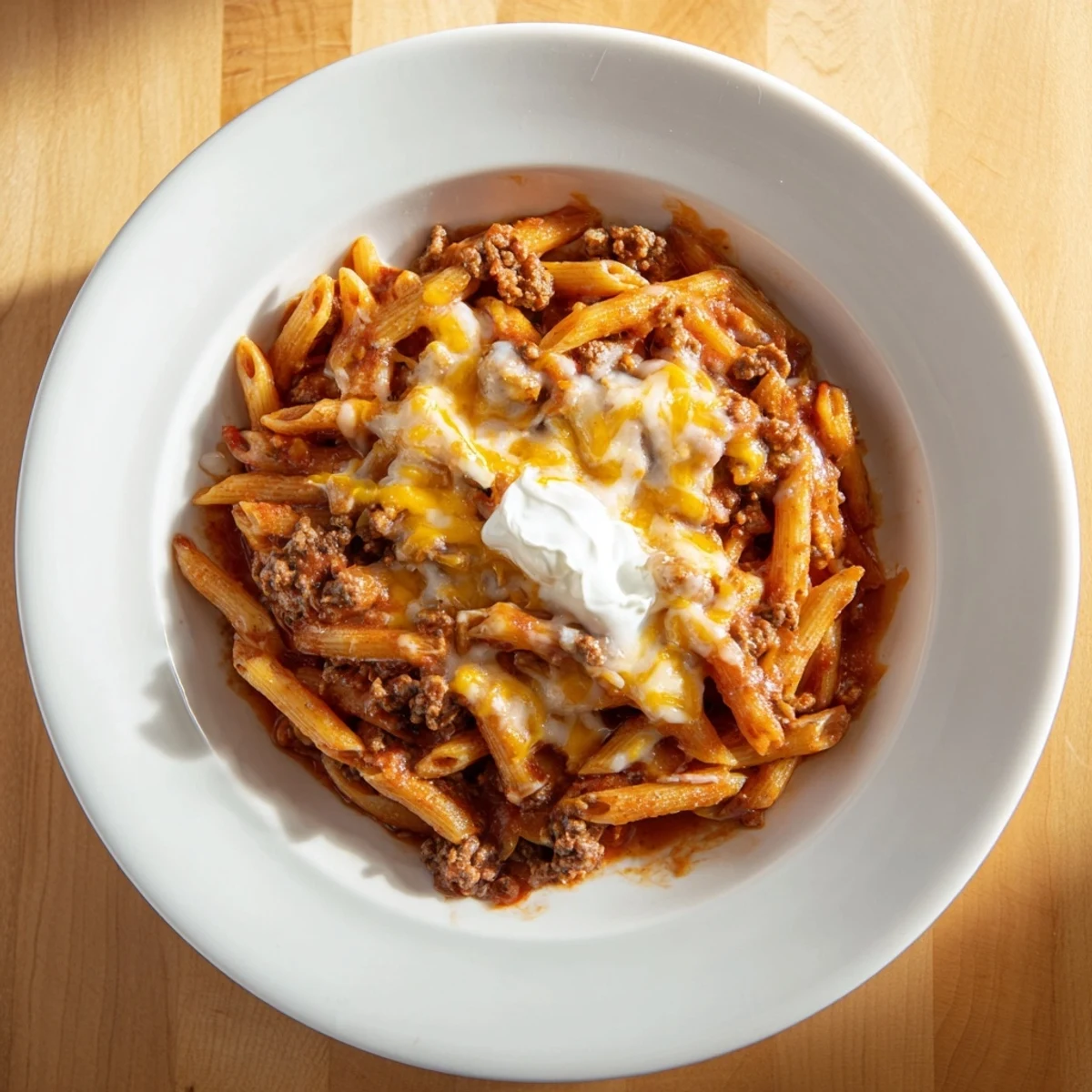 Easy Beef Enchilada Pasta, a one-pot meal, features bubbly cheese and flavorful ground beef.