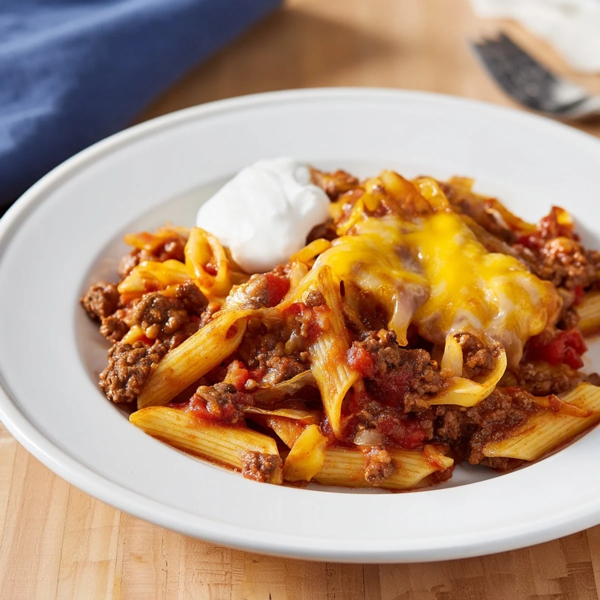 A bubbling skillet of Easy Beef Enchilada Pasta, showcasing melty cheese and tender pasta.