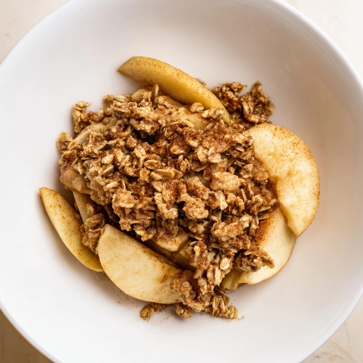 Golden, bubbly Best Apple Crisp with cinnamon-spiced apples, served warm with vanilla ice cream.