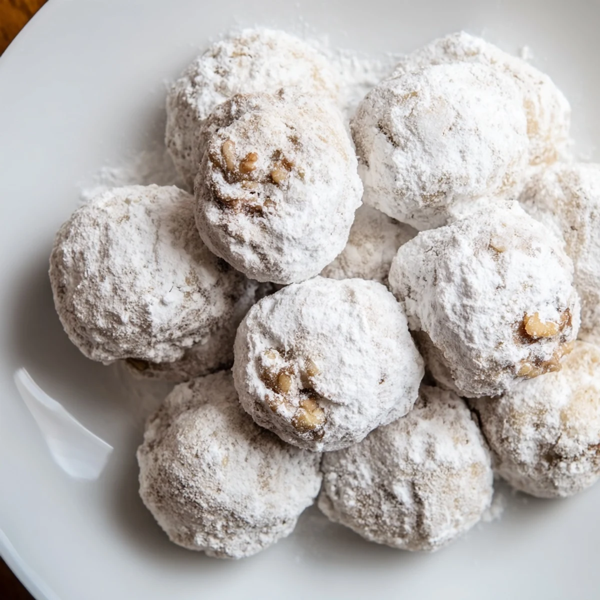 A plate of warm, snow-dusted Budget-Friendly Snowball Cookies, ready to melt in your mouth.