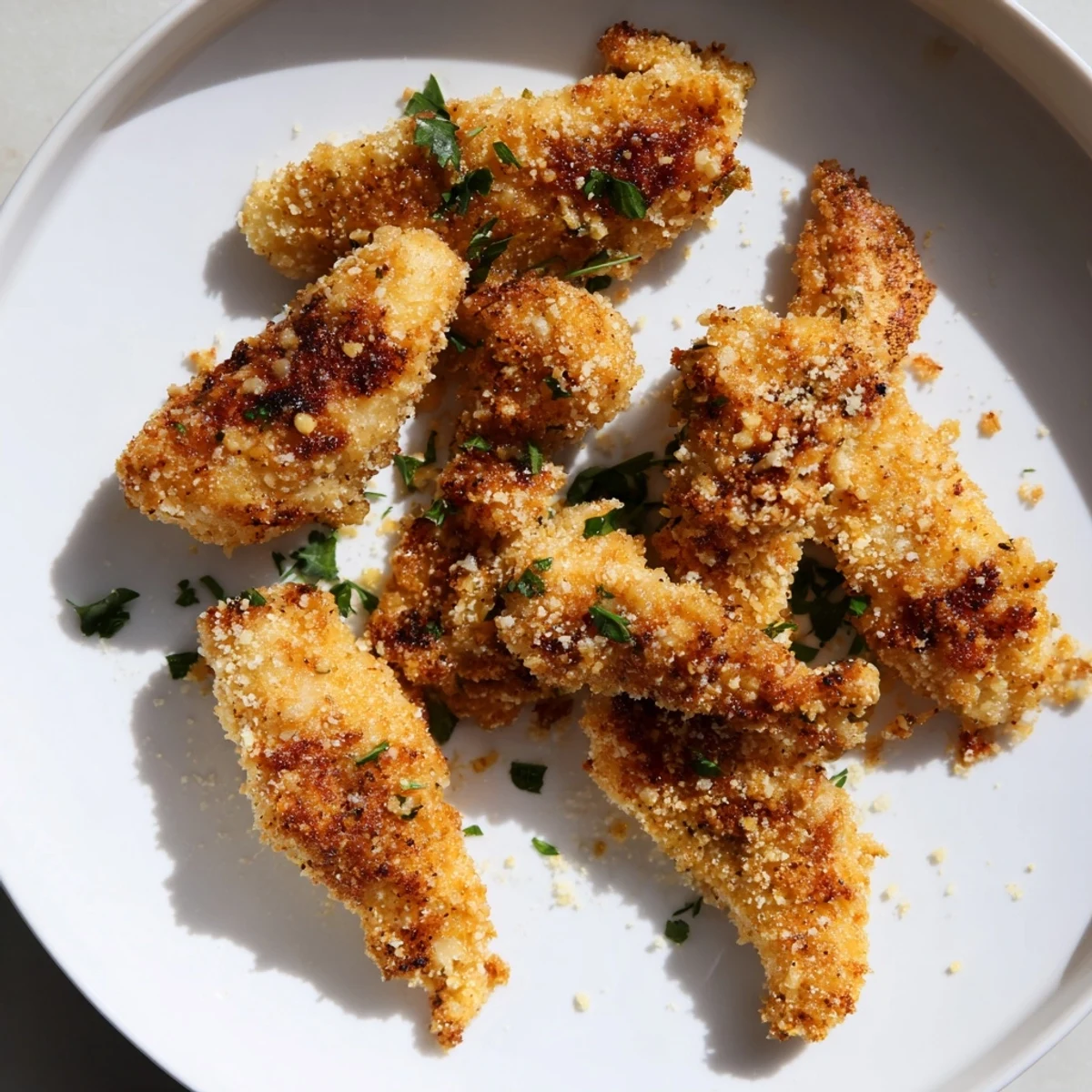 Golden-brown air fryer festive chicken tenders, ready to be served with cranberry sauce for a tasty meal.