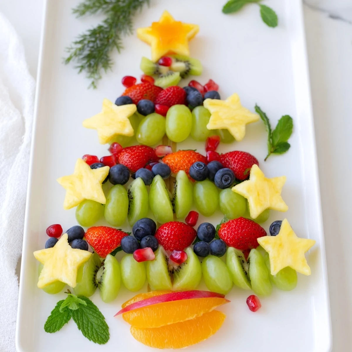 This Quick Christmas Tree Fruit Platter shows a healthy and colorful holiday appetizer, easy to assemble and enjoy.