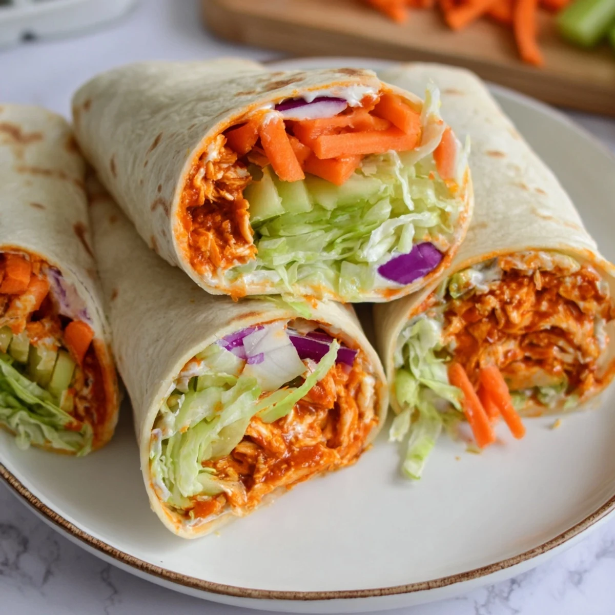Air Fryer Buffalo Turkey Christmas Wraps, with a creamy ranch and colorful veggies ready for serving.