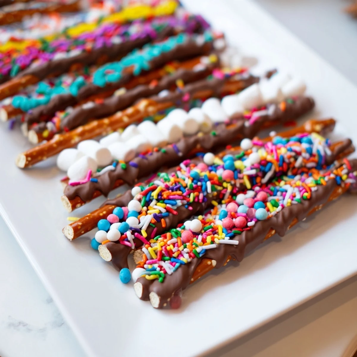Close-up of a delightful Magical Wand Candy Board, featuring chocolate-covered pretzel wands and gummy treats.