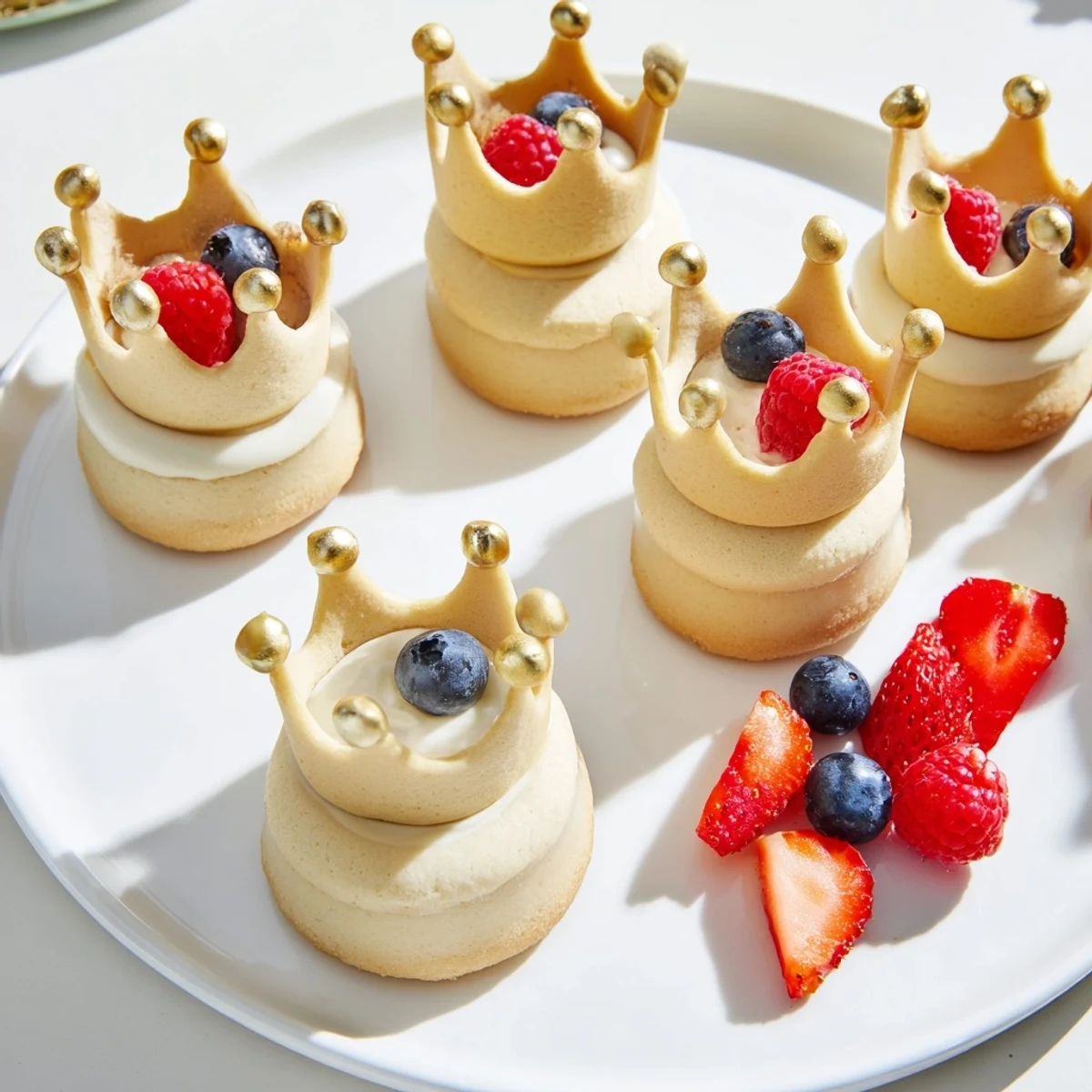 A luxurious Princess Crown Dessert Tray: imagine berry jewels beside the tempting, fluffy mousse cups.