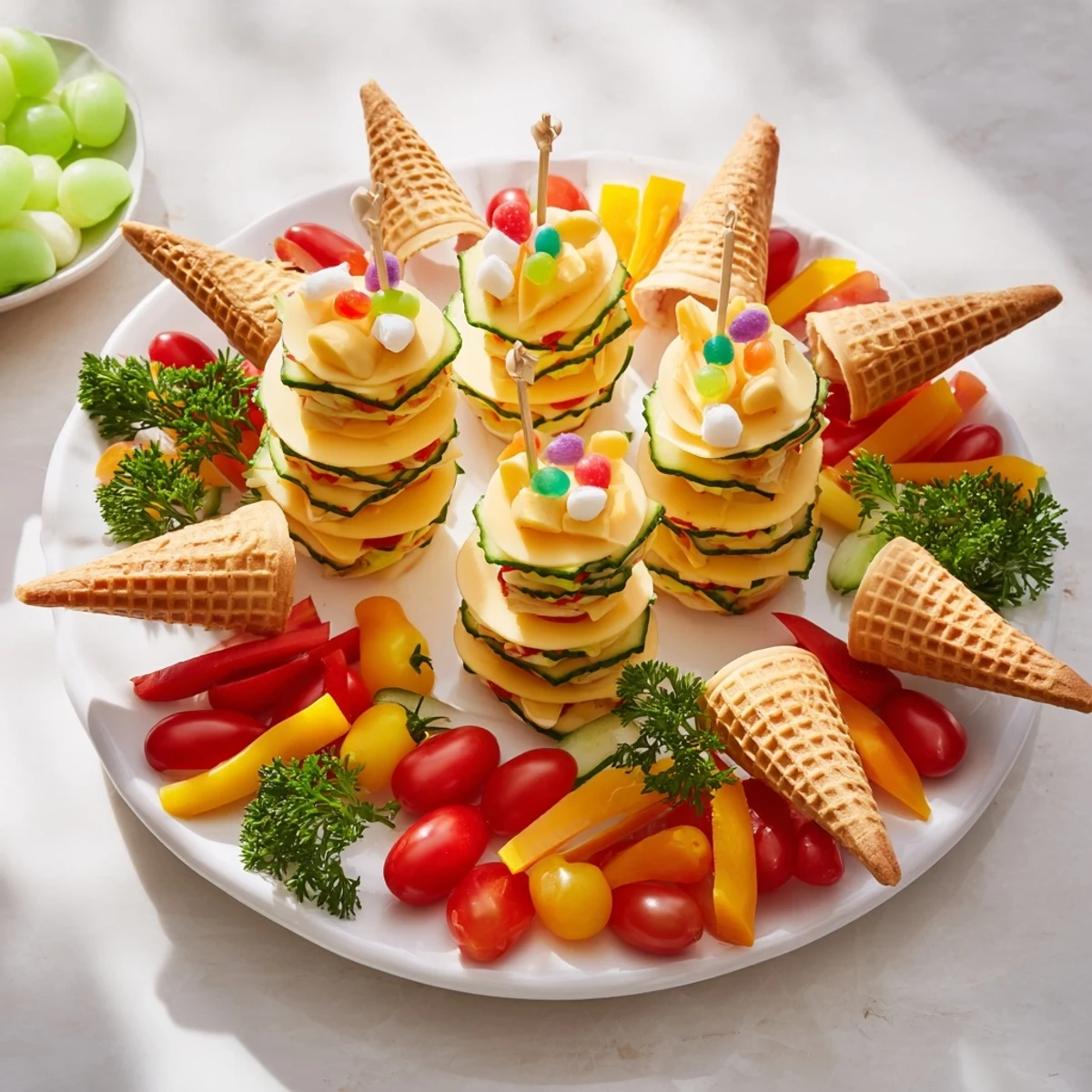 Eye-catching Fairy Tale Castle Platter displays a whimsical arrangement of treats, perfect for kids.