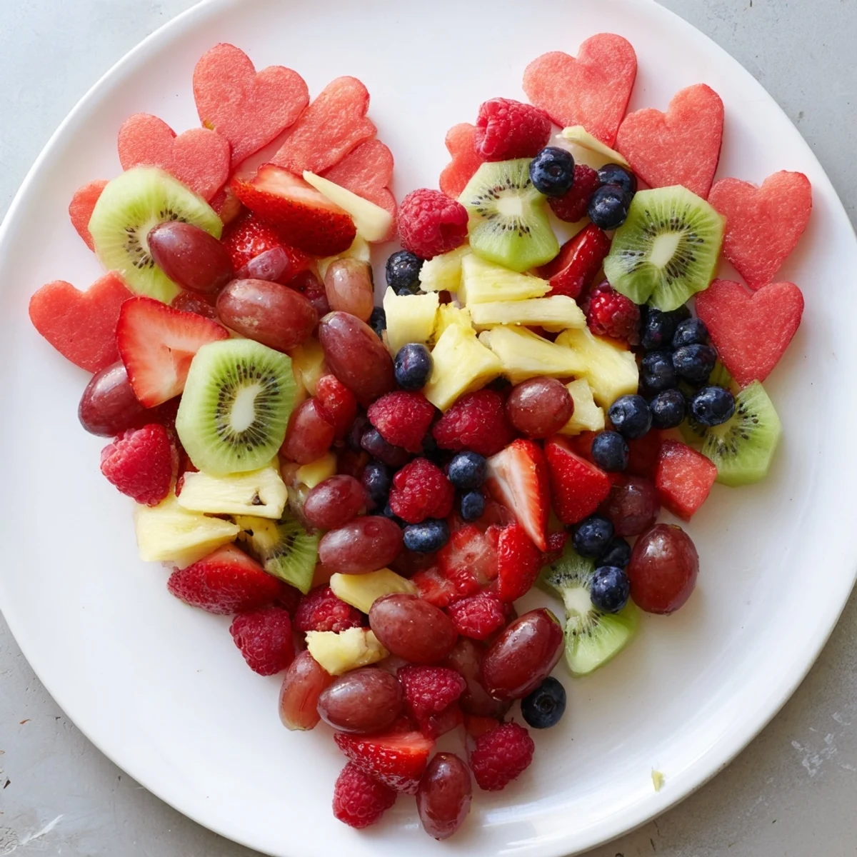 Vibrant Sweetheart Fruit Board shows luscious strawberries, grapes, and heart-shaped watermelon for sharing.