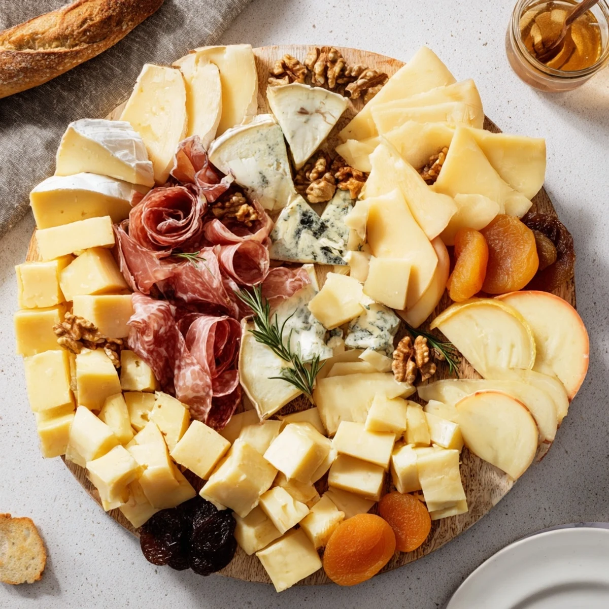 A rustic and inviting Winter Mountain Cheese Platter with crusty bread, perfect for après-ski gatherings.