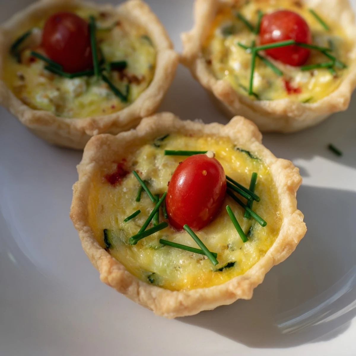 A vibrant top-down shot of elegant Couronne Florale Mini Quiches with fresh herb garnish on display.