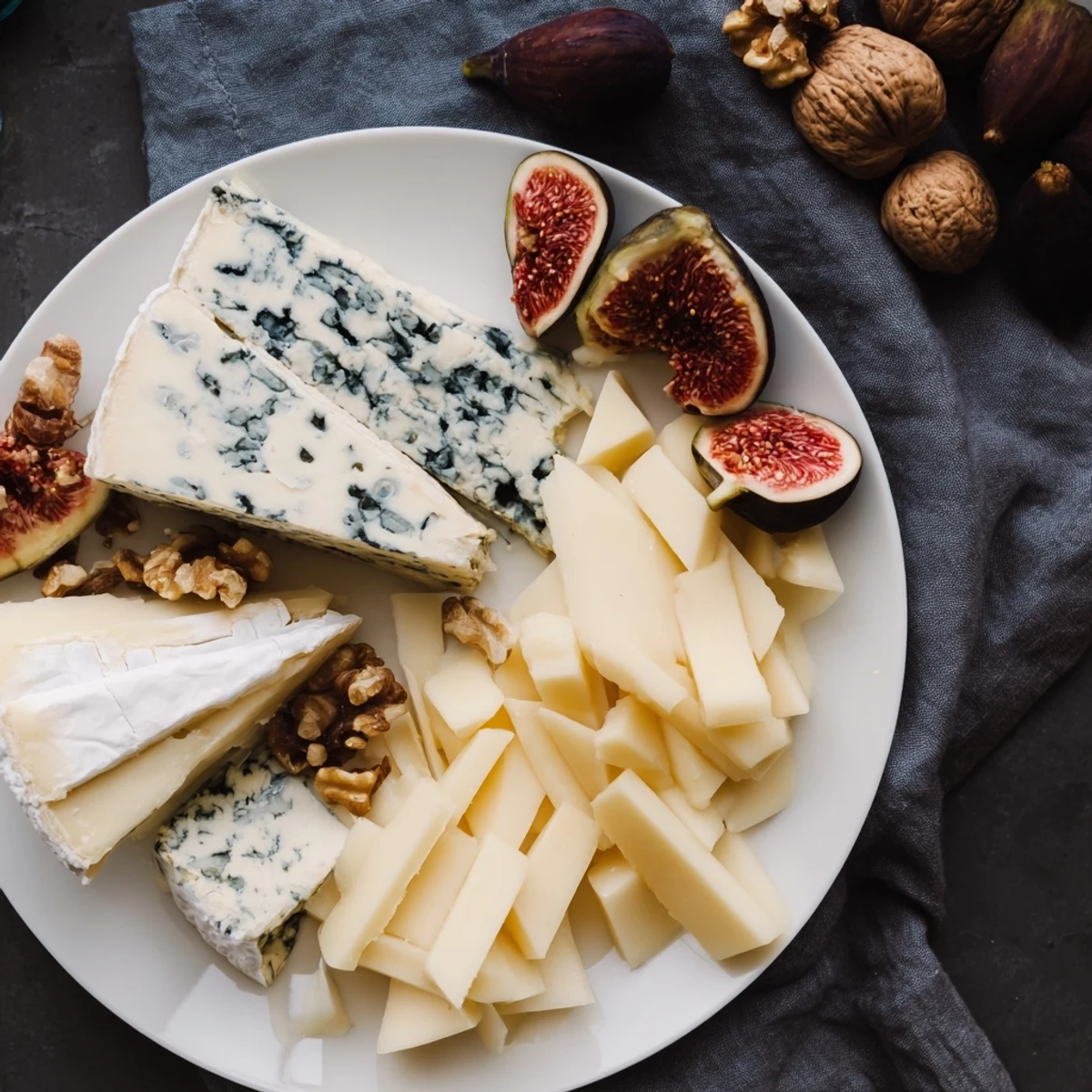 Moments Magiques Plateau Bonne Année 2026: A beautifully arranged French appetizer platter with cheeses and fruits.