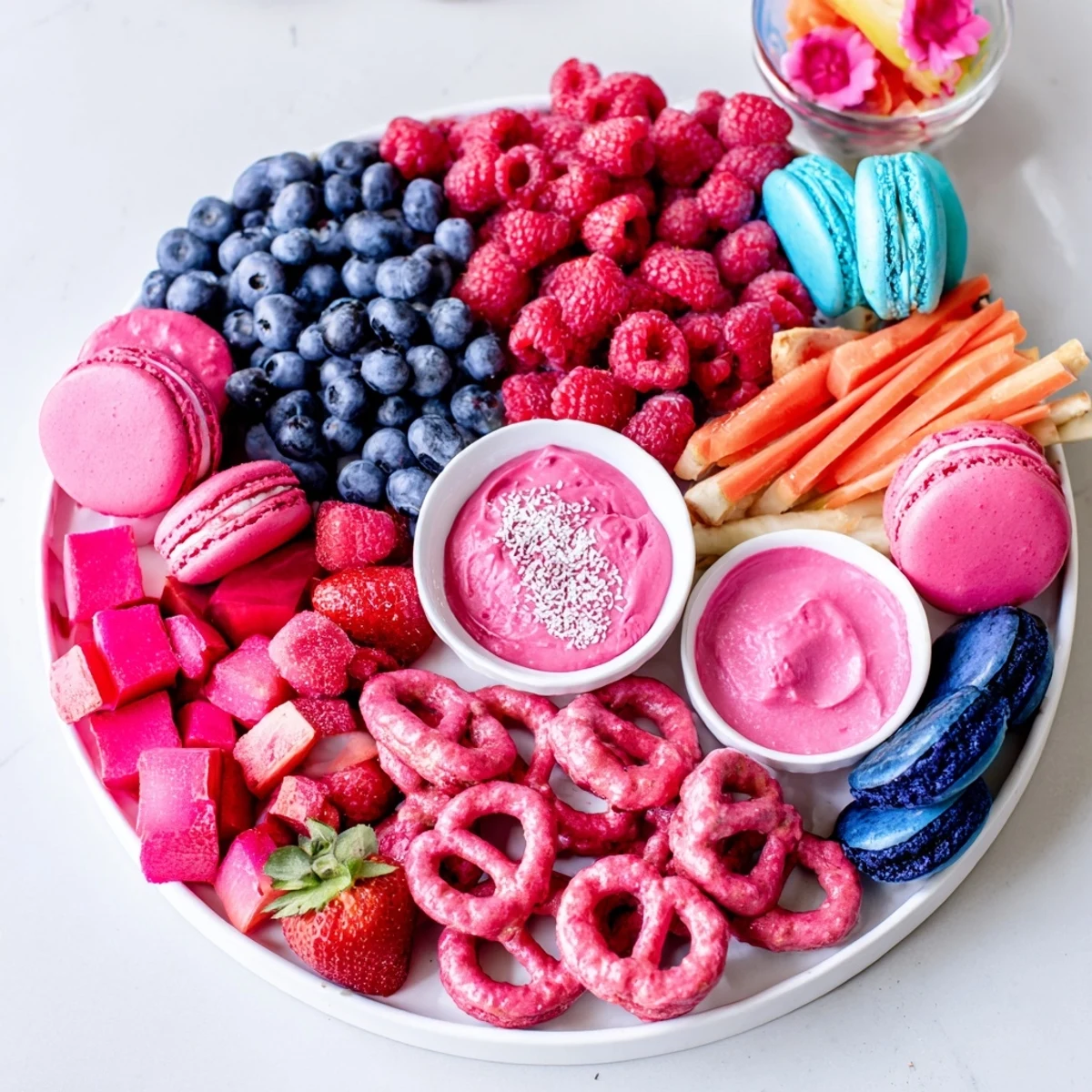 Delightful Baby Reveal snack board with sweet and savory options, arranged artistically for a special announcement.