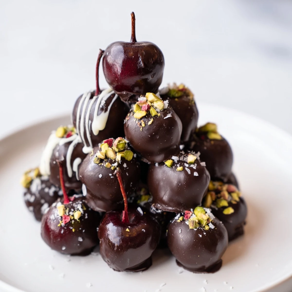 Shiny dark chocolate coats each cherry, making these chocolate-covered cherry dessert bites irresistible for dessert.