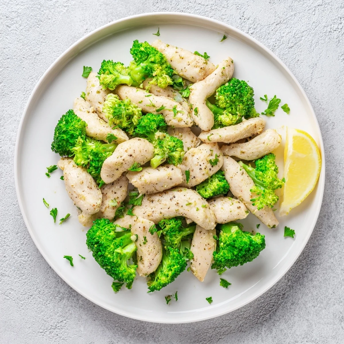 Juicy bite-sized pieces of chicken and broccoli steam in the microwave, creating a fast Microwave-Steamed Chicken and Broccoli meal.