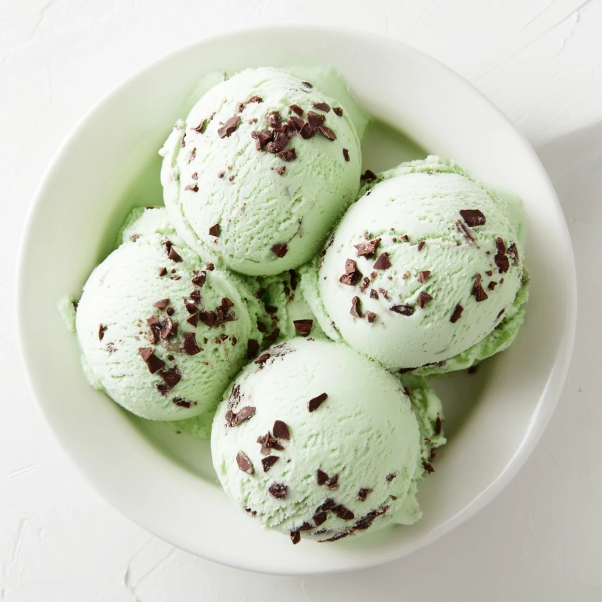 Creamy, green Mint Chocolate Chip Ice Cream, perfect for a hot day – imagine the refreshing taste.