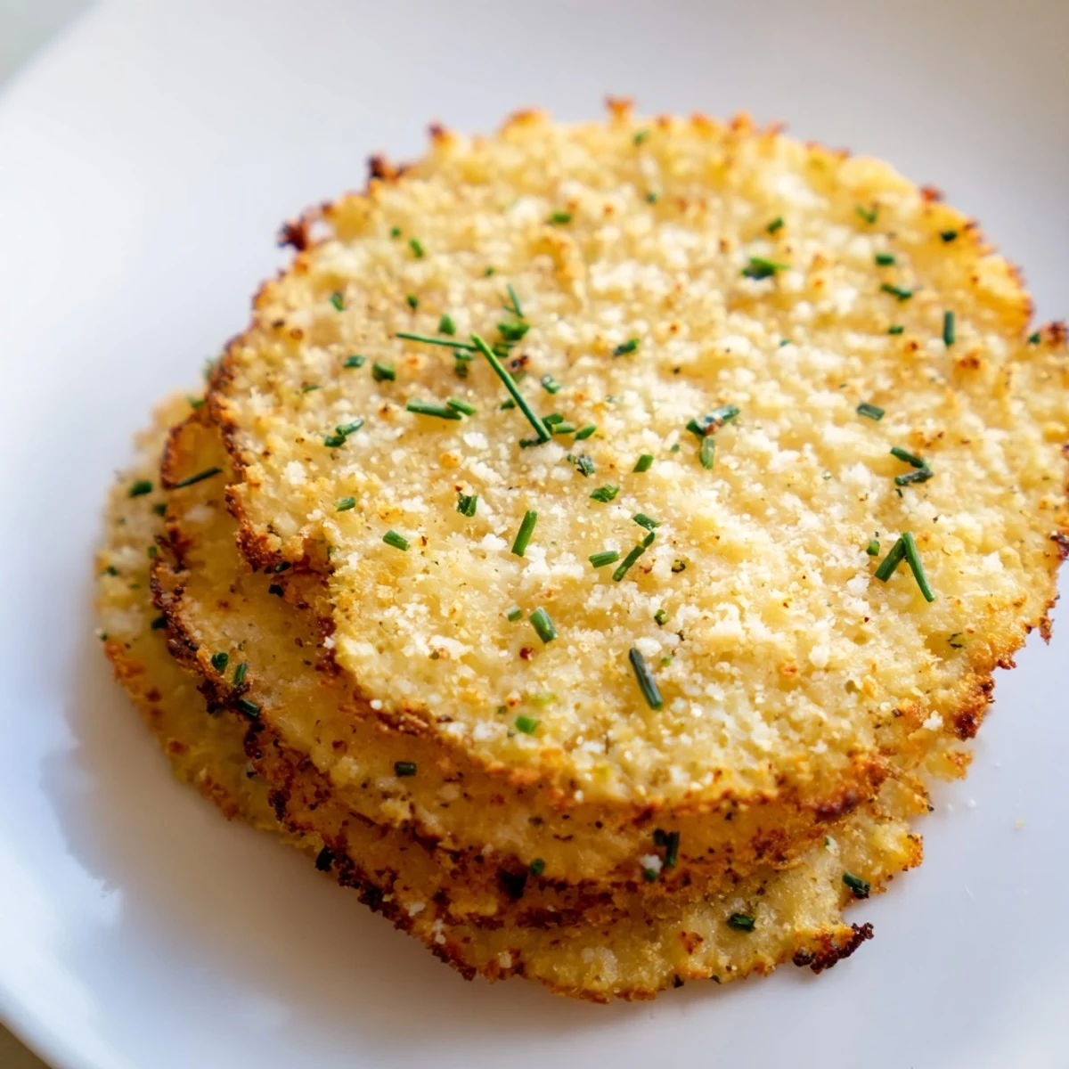Close-up of savory cottage cheese chips, sprinkled with Parmesan, a flavorful and easy snack solution.