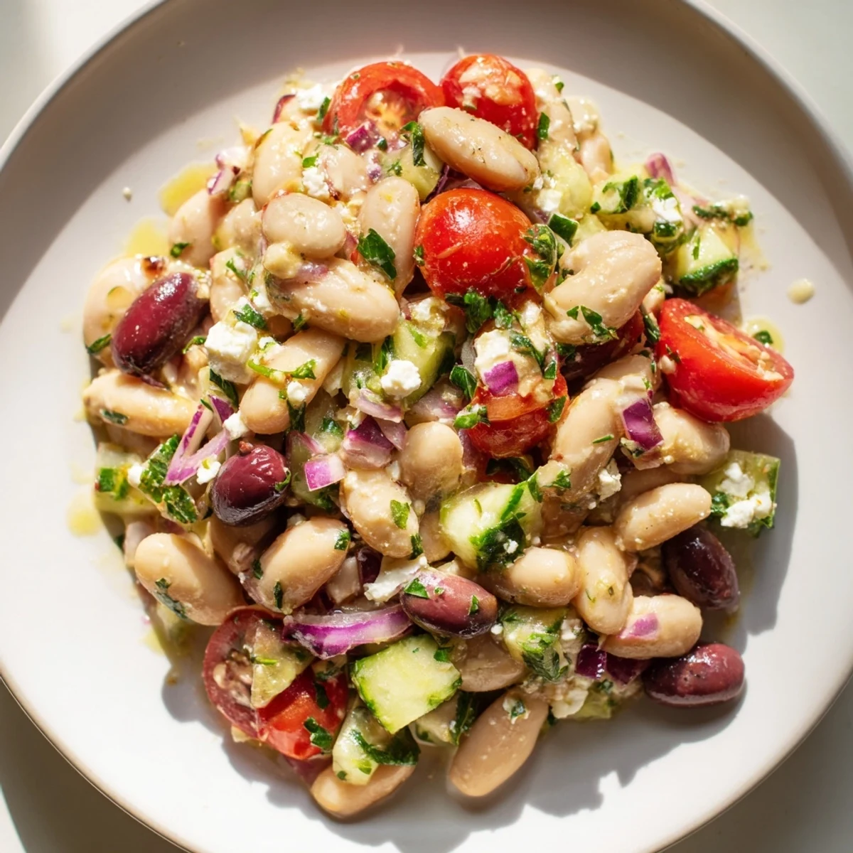 Creamy cannellini beans tossed with vibrant vegetables make this white bean salad a delicious side.