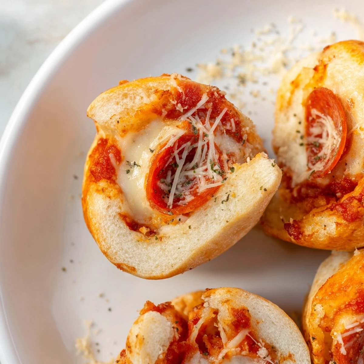 Golden-brown air fryer pizza rolls, the perfect crispy snack served with marinara sauce.