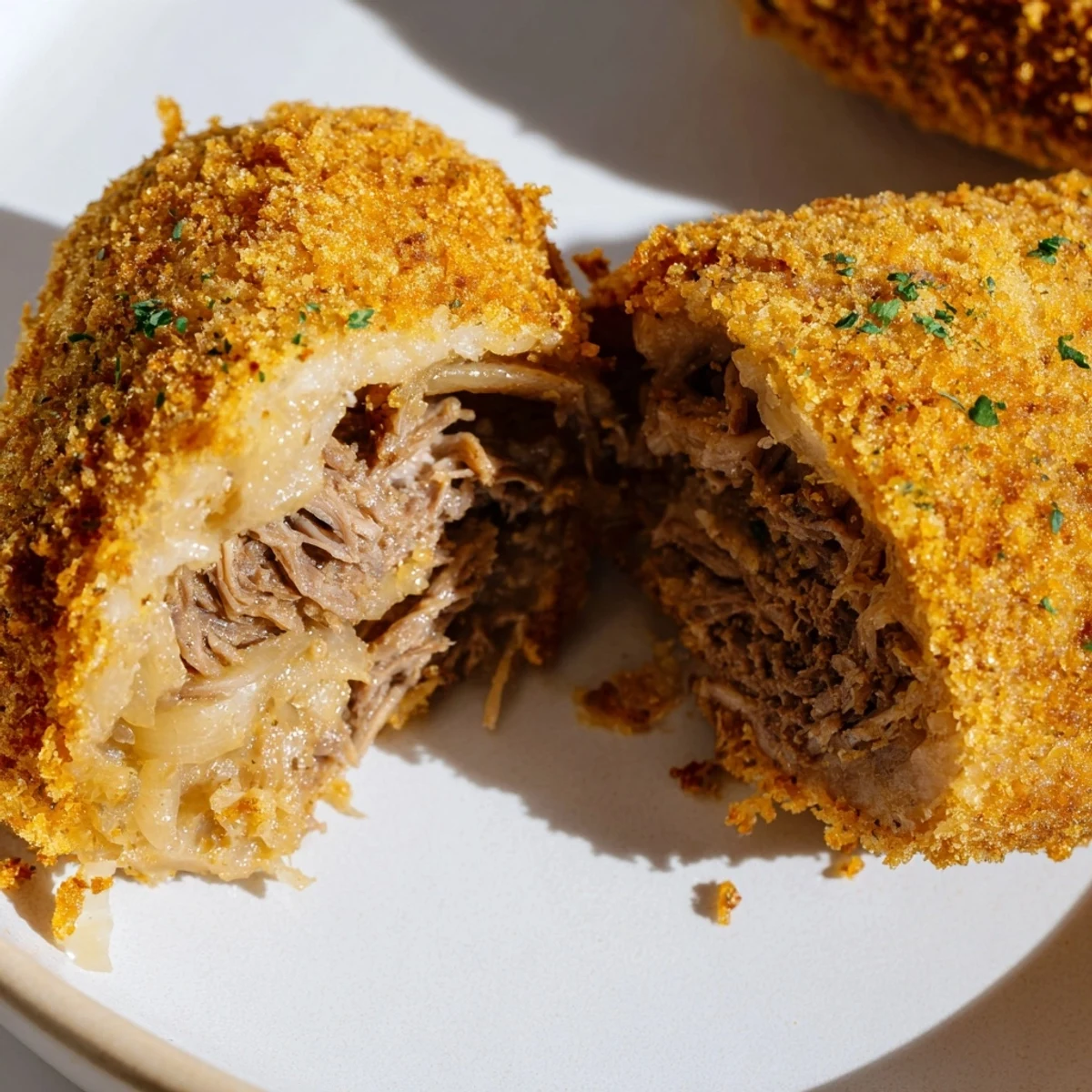 Golden-brown Dutch croquettes, crispy breadcrumb crust, filled with a savory beef ragout, ready to eat.
