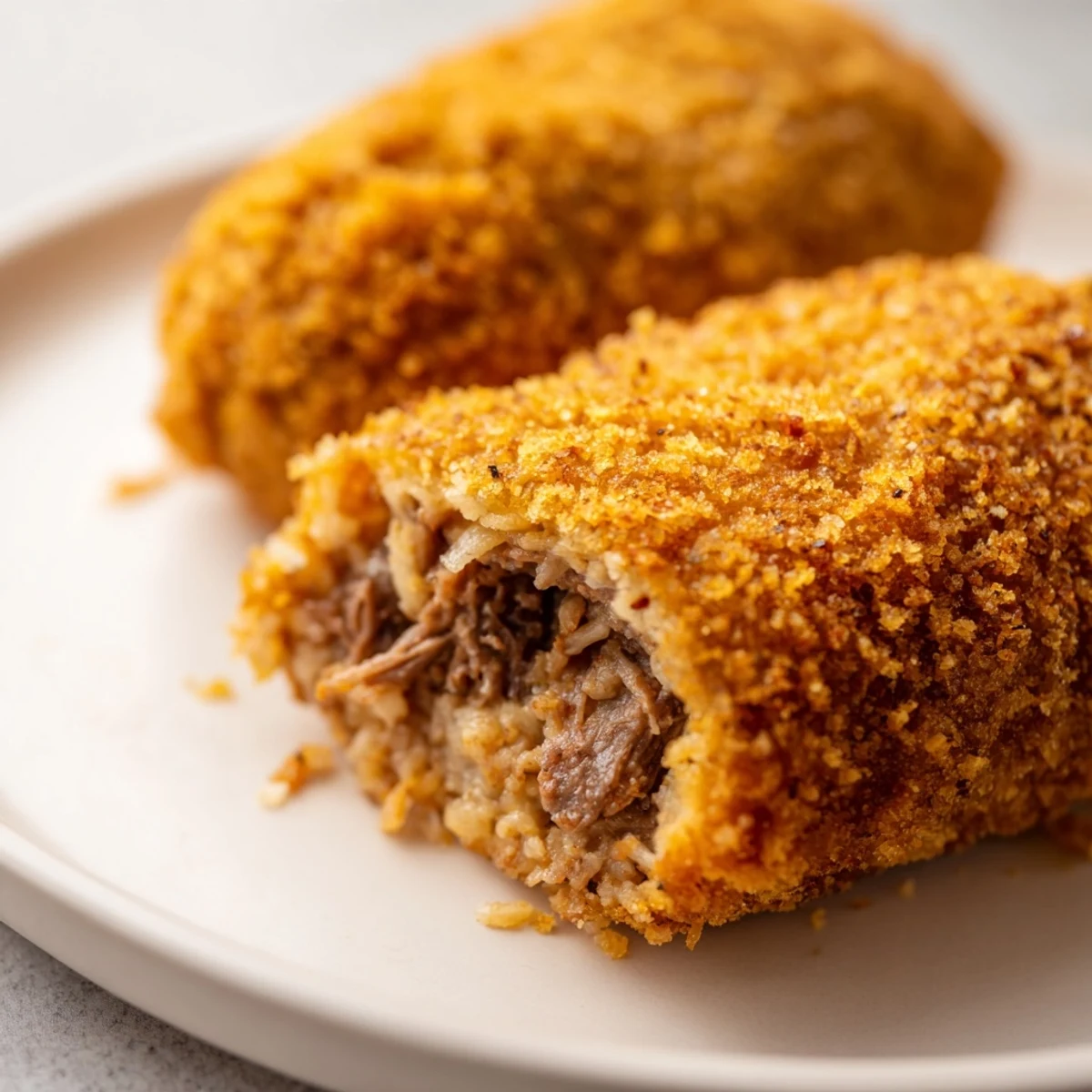 Crispy, golden, freshly fried Dutch croquettes, smelling of savory beef, served with mustard for dipping.