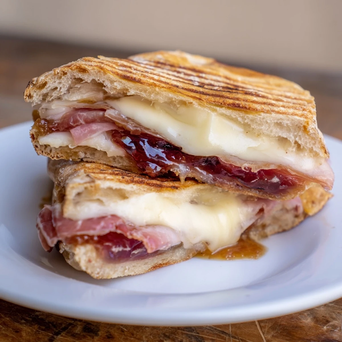 Get a taste of heaven: a warm Crispy Prosciutto & Fig Panini, ready to enjoy with a glass of wine!