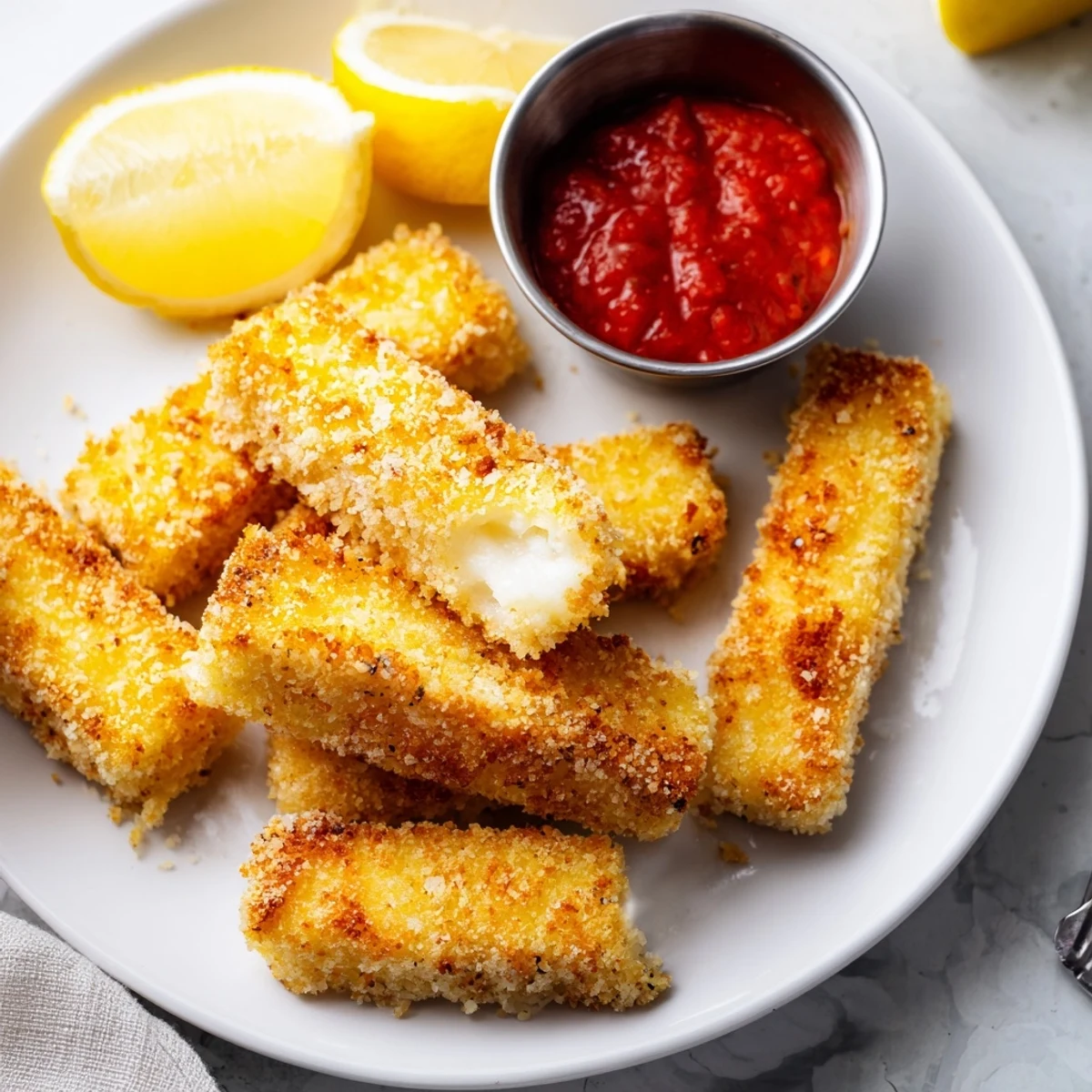 Golden, crispy panko halloumi slices: imagine the delicious, salty cheese ready to be dipped.