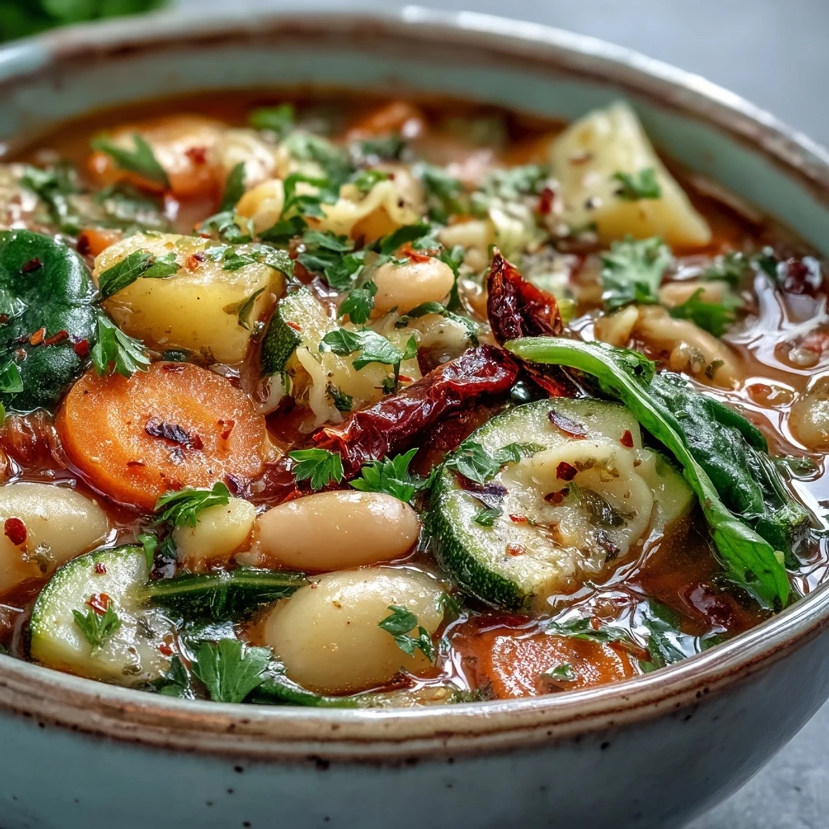 Flavorful Minestrone Vegetable Soup, perfect for a cozy, nutritious Italian meal.