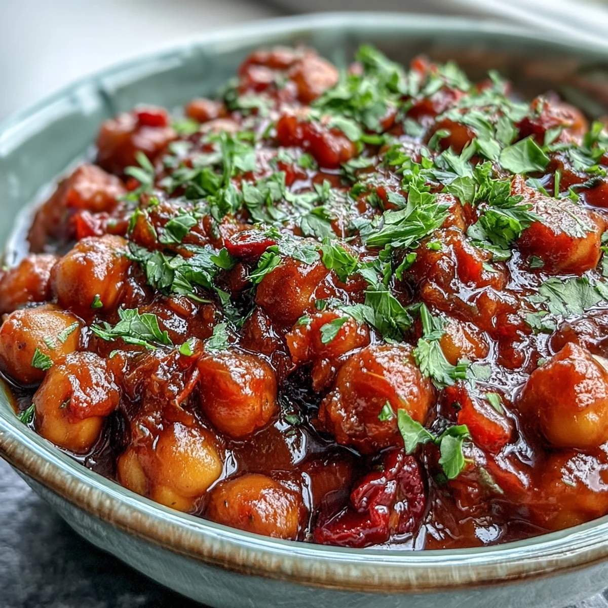 Comforting spicy chickpea stew, perfect for a cozy meal with crusty bread.