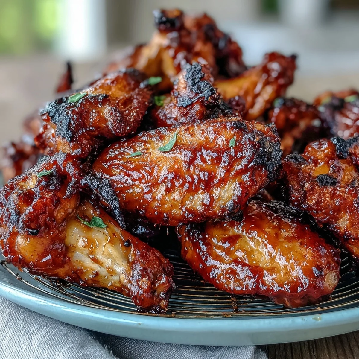 Crispy roasted Guava BBQ Glazed Chicken Wings tossed in a rich guava and BBQ sauce glaze, showing tender meat inside.