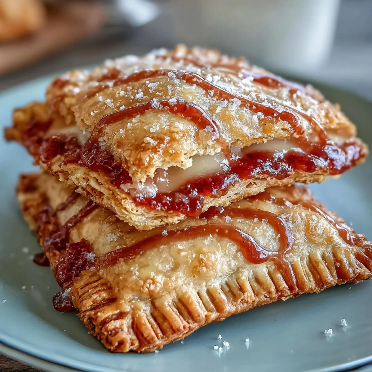 Homemade Guava Cheese Pop Tarts arranged on a white plate with fresh guava slices, ready for a delicious breakfast.