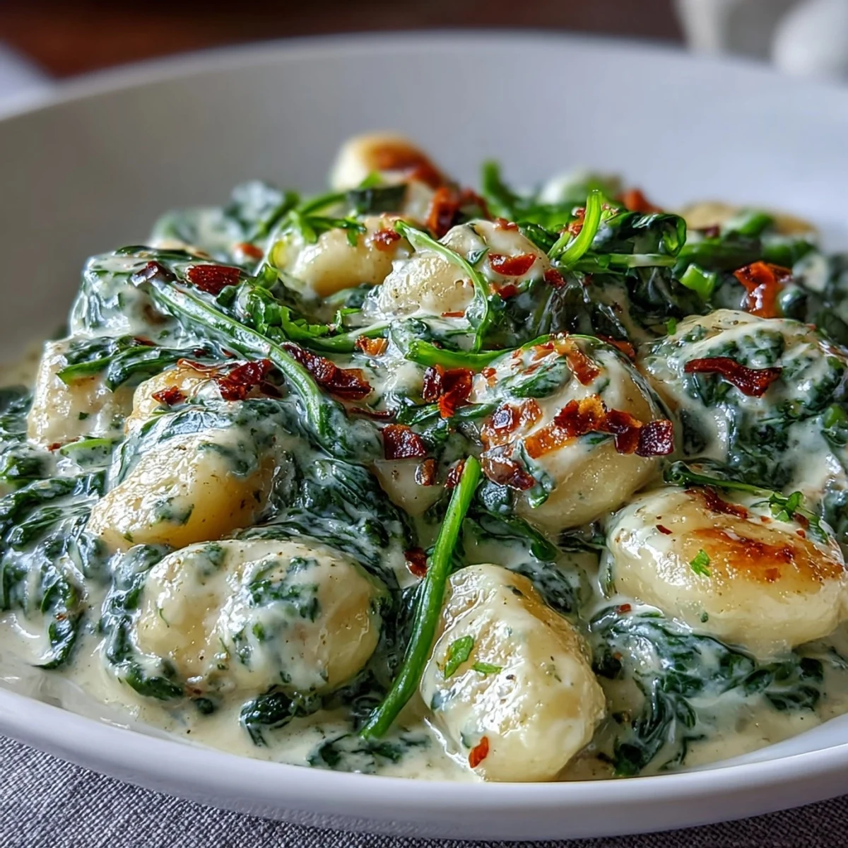 Tender shredded chicken and potato gnocchi coated in a luscious Parmesan cream sauce, perfect for a cozy dinner.
