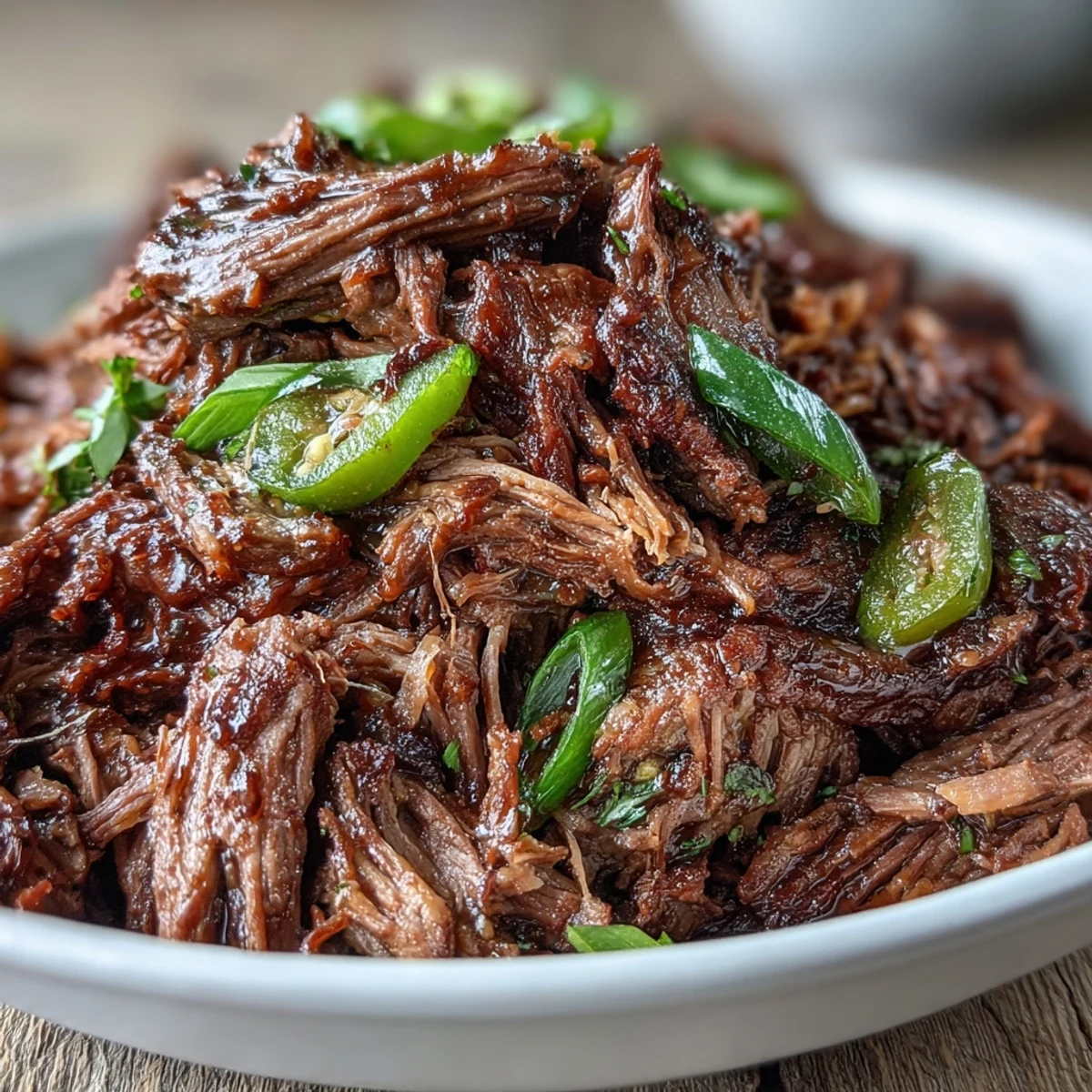 Fall-apart tender Slow Cooker Mississippi-Style Ranch Beef shredded in a slow cooker with butter, ranch, and pepperoncini peppers.